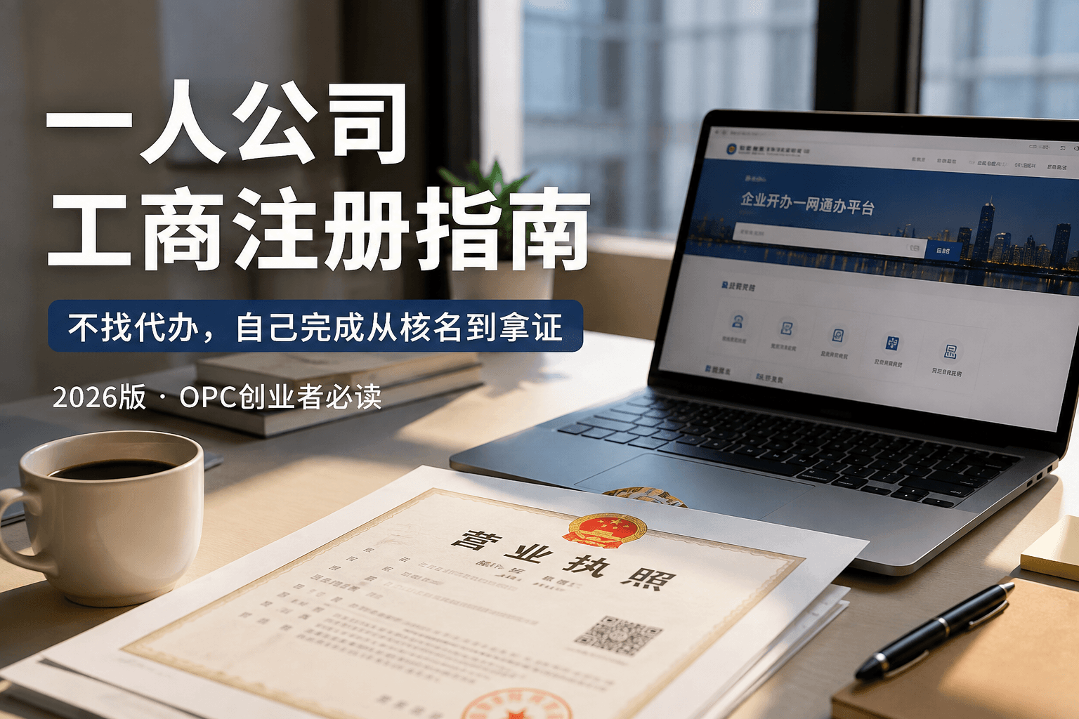 2026版｜一人公司工商注册指南：不找代办，自己完成从核名到拿证封面图